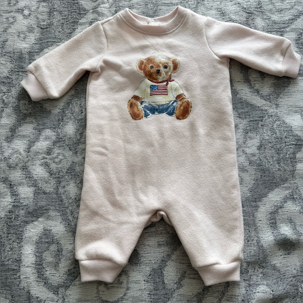 Ralph Lauren Pink Footies with Teddy Bear Design